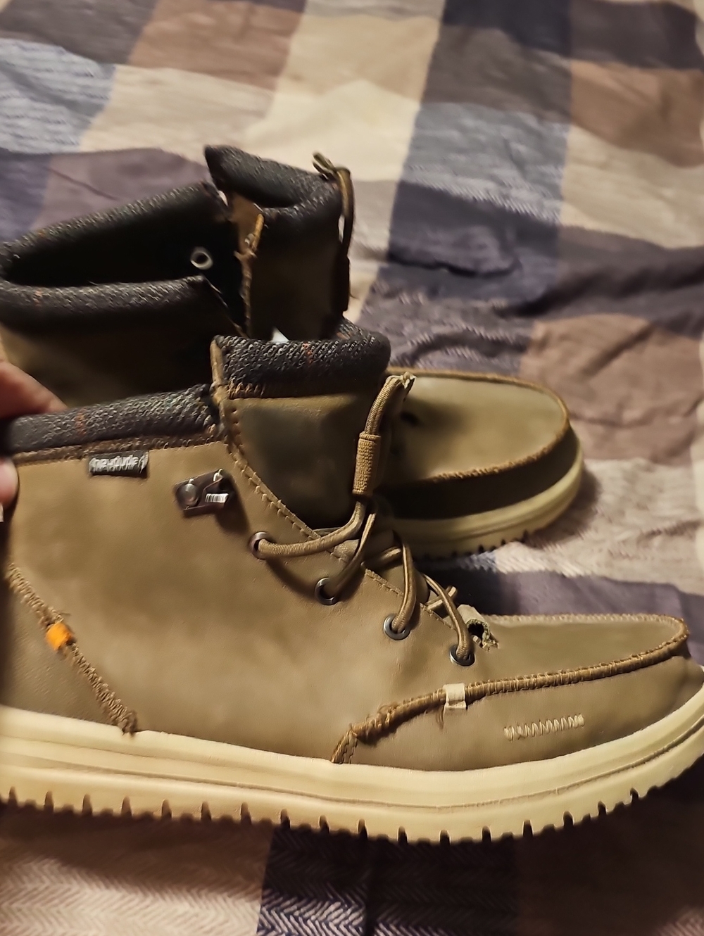 Hey Dude Olive Men's Moc Toe Chukka Boots with Cream Sole